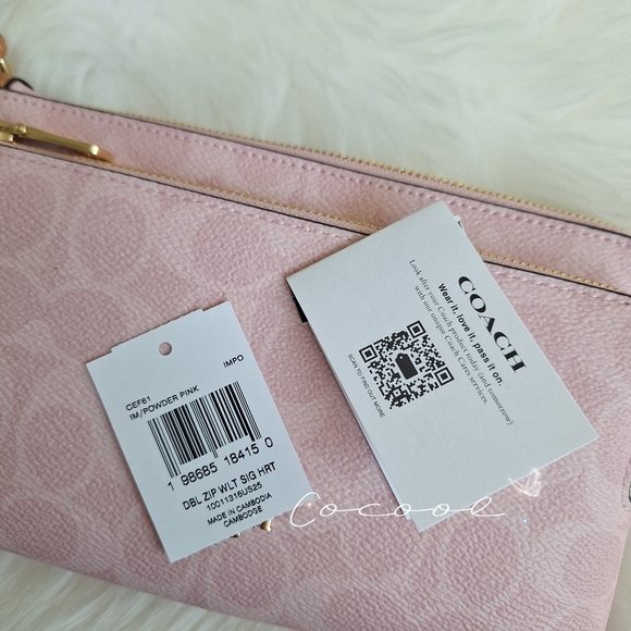 NWT Coach Double Zip Wristlet In Signature Canvas With Floral Charms Powder Pink - Picture 5 of 11